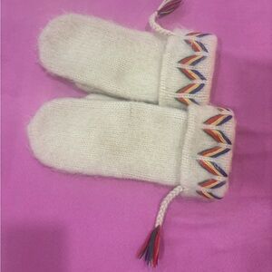 Cozy White Mittens with Colorful Trim